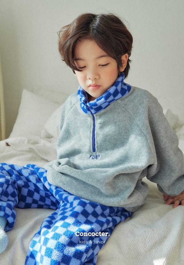 CONCOCTER - Korean Children Fashion - #Kfashion4kids - Checker Board Fleece Top Bottom Set - 12