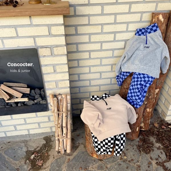 CONCOCTER - Korean Children Fashion - #Kfashion4kids - Checker Board Fleece Top Bottom Set - 3