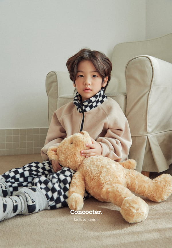 CONCOCTER - Korean Children Fashion - #Kfashion4kids - Checker Board Fleece Top Bottom Set - 4
