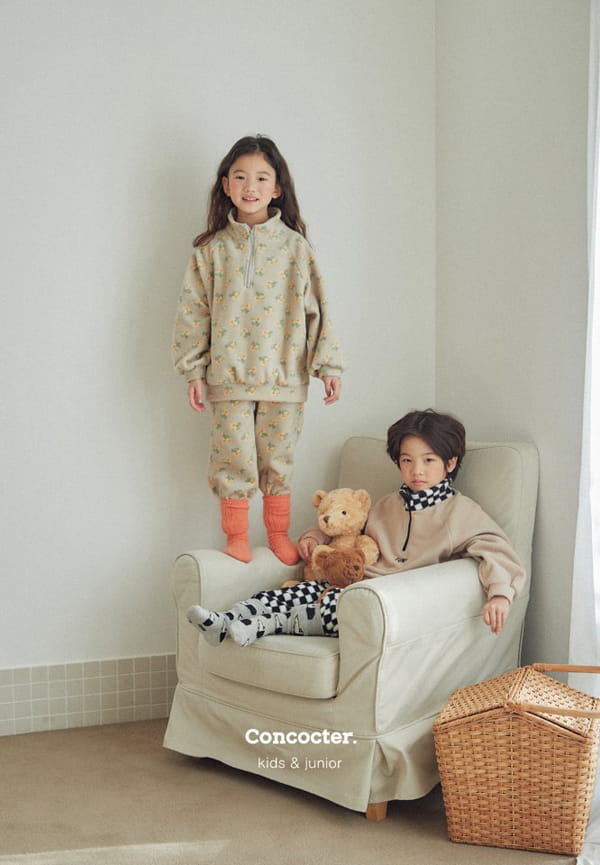 CONCOCTER - Korean Children Fashion - #Kfashion4kids - Checker Board Fleece Top Bottom Set - 6