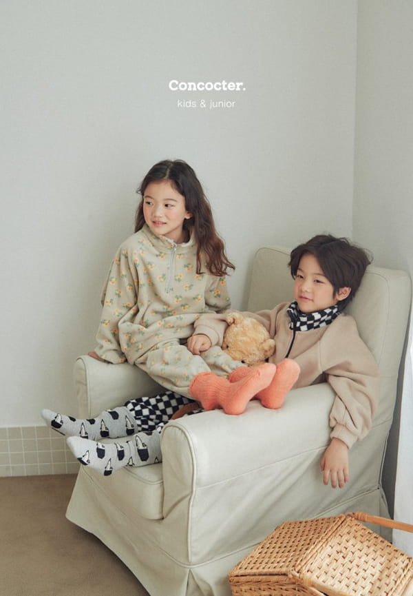 CONCOCTER - Korean Children Fashion - #Kfashion4kids - Checker Board Fleece Top Bottom Set - 7
