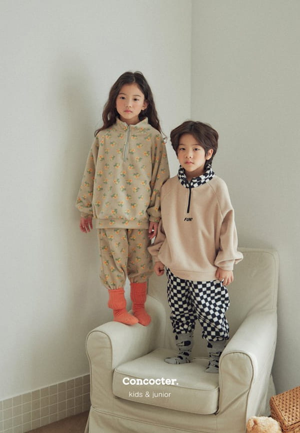 CONCOCTER - Korean Children Fashion - #Kfashion4kids - Checker Board Fleece Top Bottom Set - 9