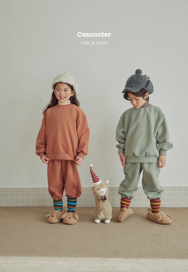 CONCOCTER - Korean Children Fashion - #Kfashion4kids - Sleeves Smile Top Bottom Set - 10