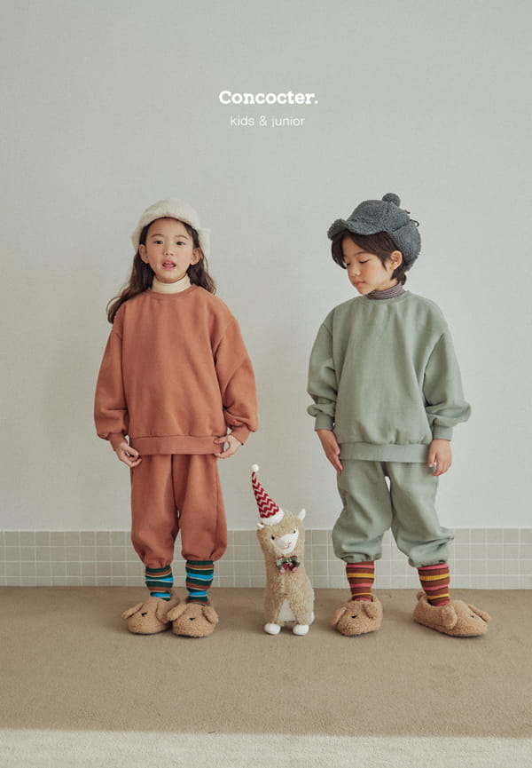 CONCOCTER - Korean Children Fashion - #Kfashion4kids - Sleeves Smile Top Bottom Set - 9