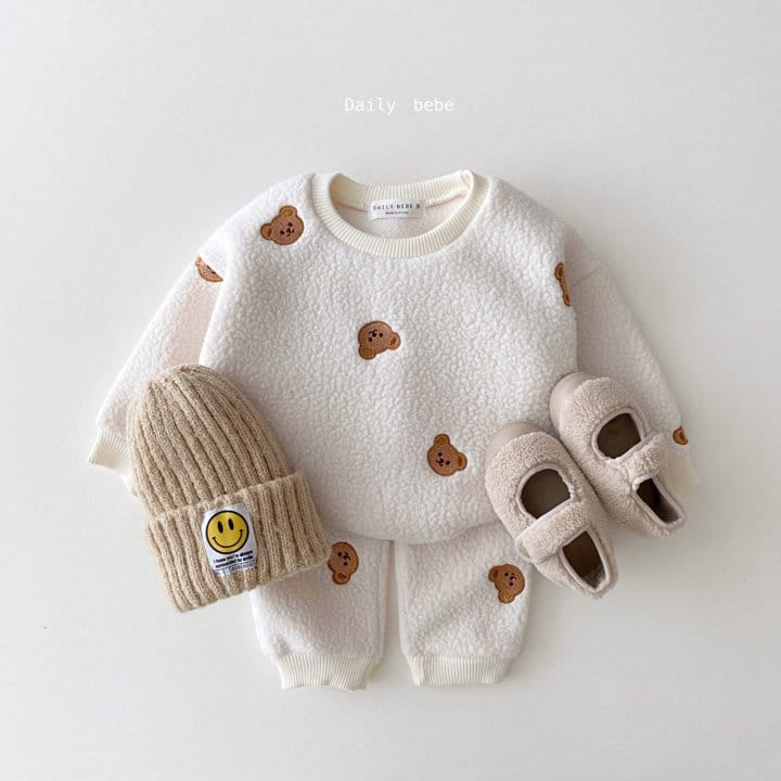 DAILY BEBE - Korean Children Fashion - #Kfashion4kids - Embroidery Fleece Top Bottom Set - 5