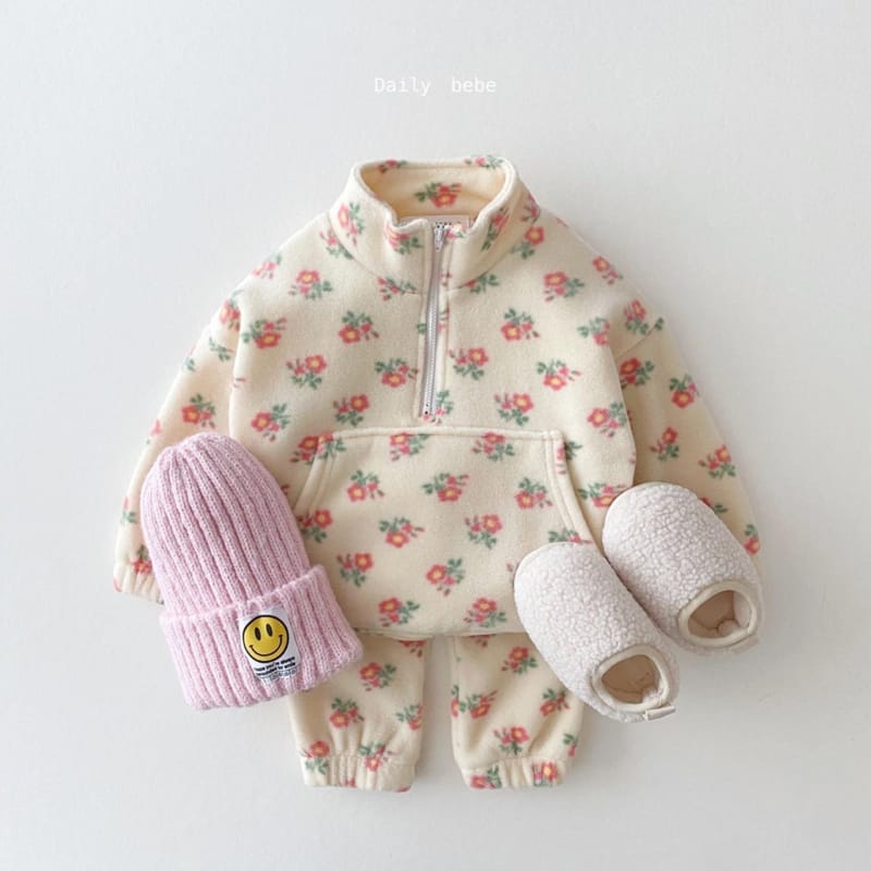 DAILY BEBE - Korean Children Fashion - #Kfashion4kids - Flower Anorak Top Bottom Set