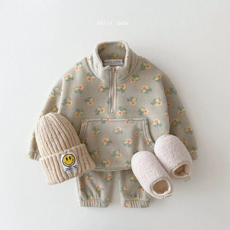 DAILY BEBE - Korean Children Fashion - #Kfashion4kids - Flower Anorak Top Bottom Set - 4