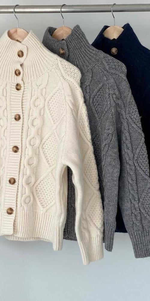 FLOW IN - Korean Children Fashion - #Kfashion4kids - Cable Turtleneck Cardigan