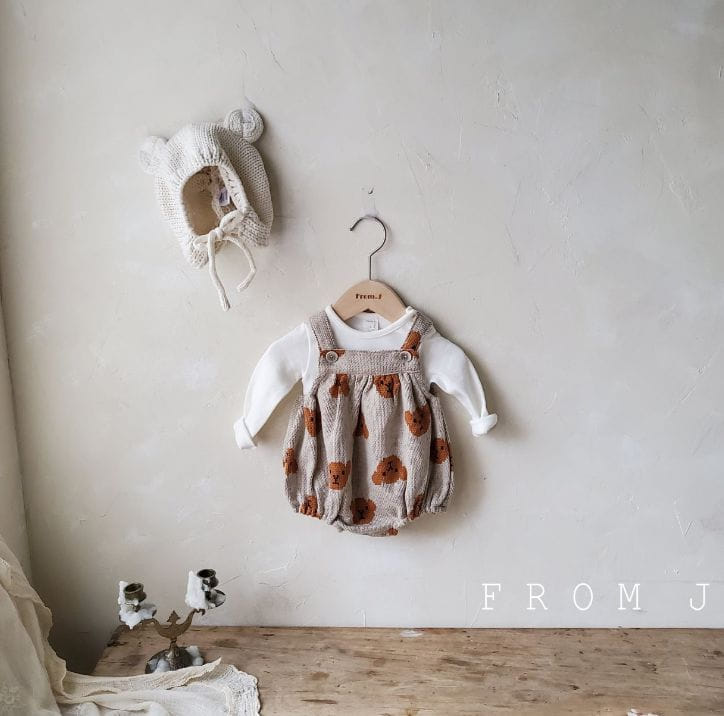 FROM J - Korean Children Fashion - #Kfashion4kids - Bear Bear Dungarees Bodysuit - 3
