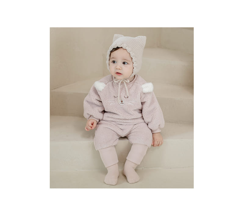HAPPY PRINCE - Korean Children Fashion - #Kfashion4kids - Ponia Fleece Pink Top Bottom Set - 2