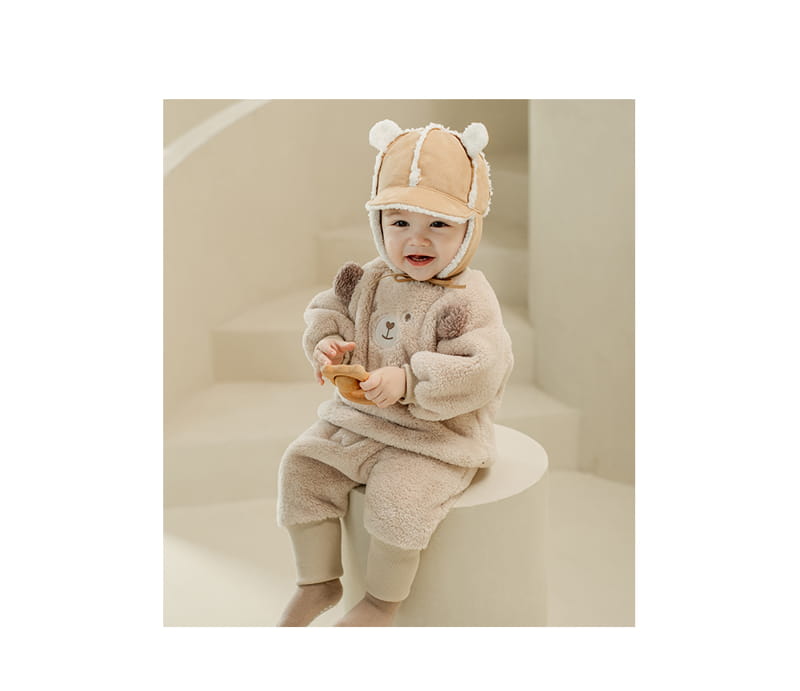 HAPPY PRINCE - Korean Children Fashion - #Kfashion4kids - Ponia Fleece Beige Top Bottom Set - 2