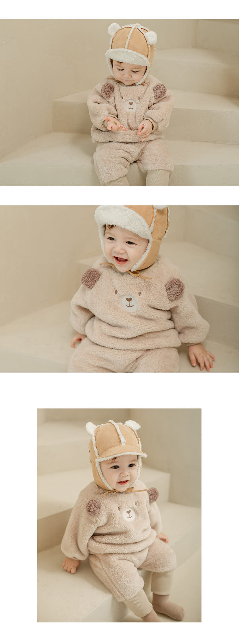 HAPPY PRINCE - Korean Children Fashion - #Kfashion4kids - Ponia Fleece Beige Top Bottom Set - 4