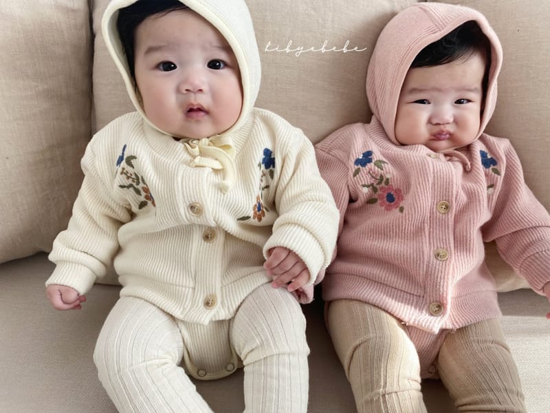 HI BYEBEBE - Korean Children Fashion - #Kfashion4kids - Floral Knit Cardigan Bodysuit Set - 4