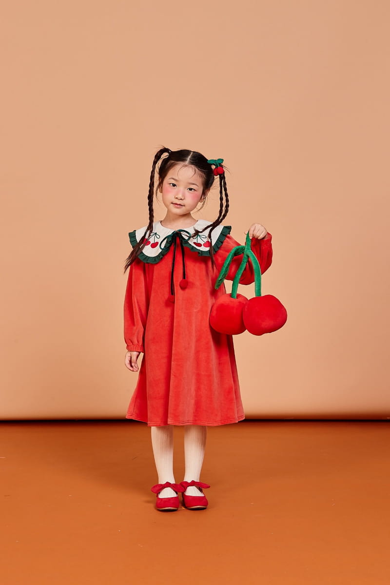 KOKOYARN - Korean Children Fashion - #Kfashion4kids - Cherry Veloure One-piece - 4