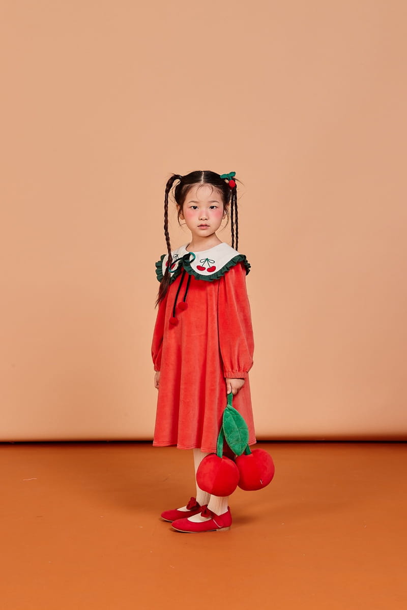 KOKOYARN - Korean Children Fashion - #Kfashion4kids - Cherry Veloure One-piece - 5