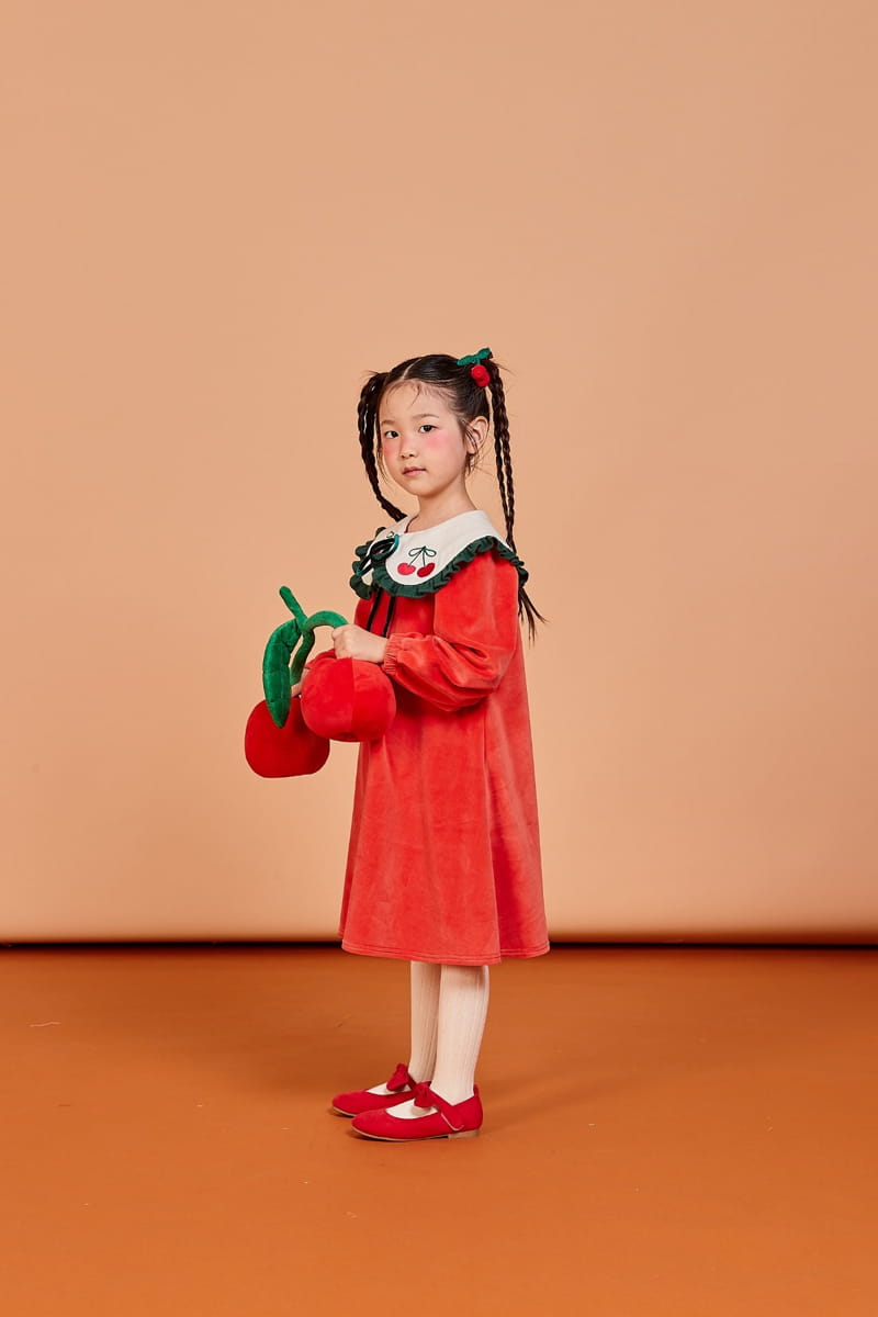 KOKOYARN - Korean Children Fashion - #Kfashion4kids - Cherry Veloure One-piece - 6