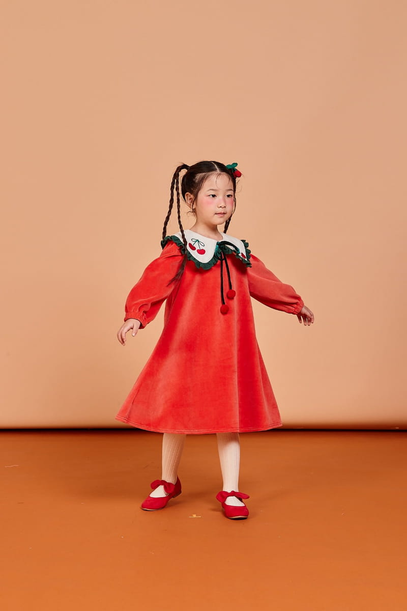 KOKOYARN - Korean Children Fashion - #Kfashion4kids - Cherry Veloure One-piece - 8