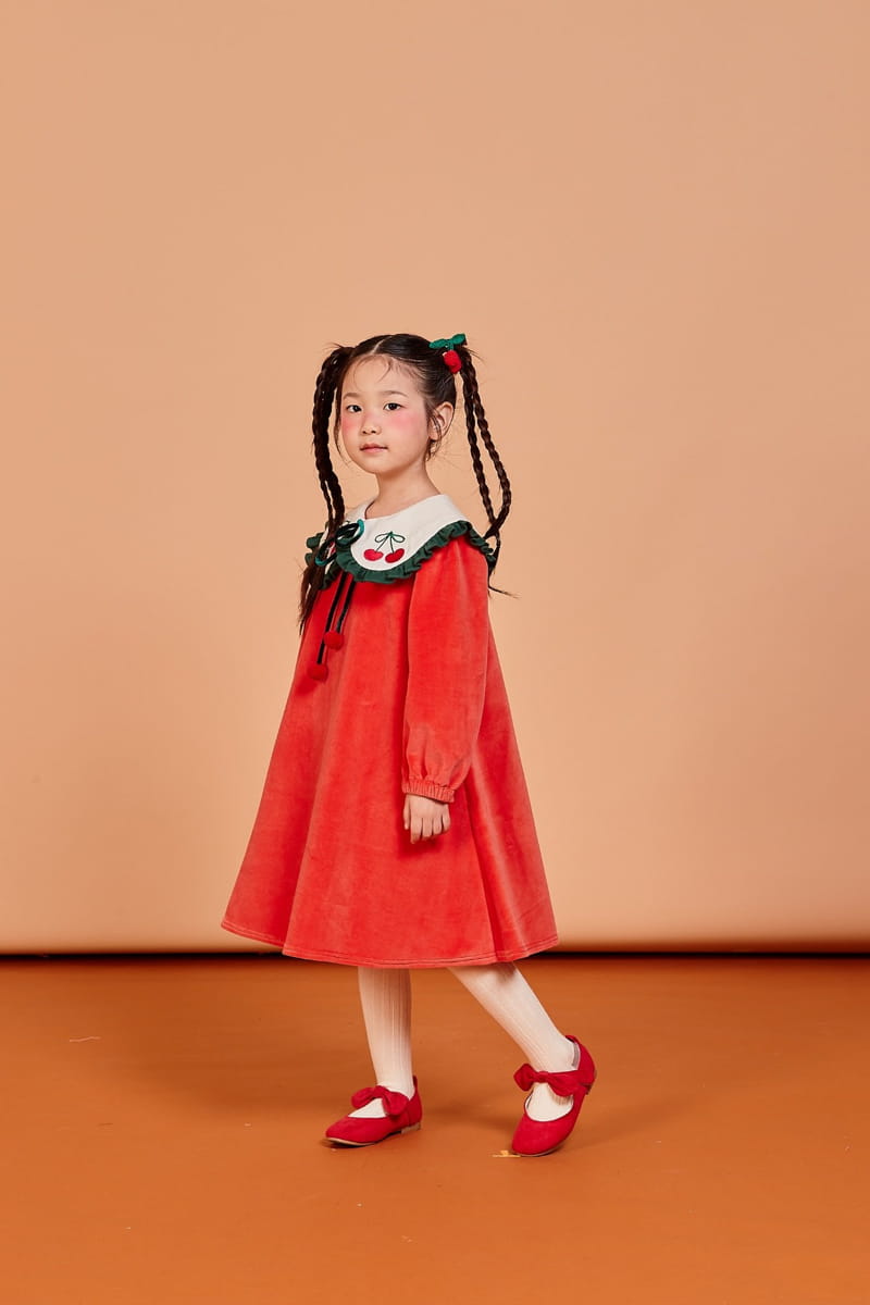 KOKOYARN - Korean Children Fashion - #Kfashion4kids - Cherry Veloure One-piece - 9