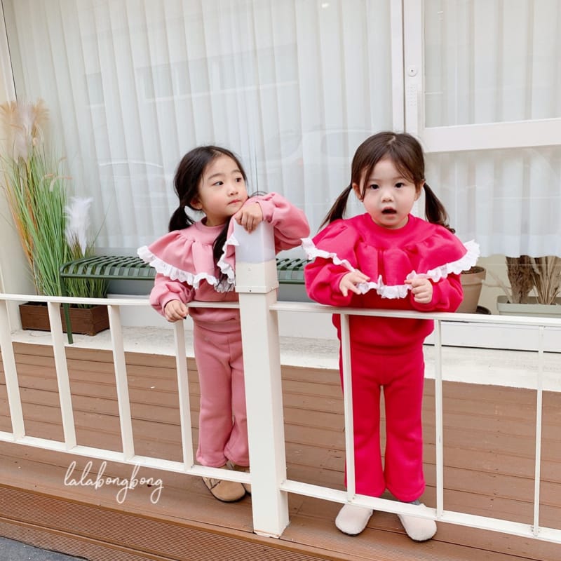 LALABONGBONG - Korean Children Fashion - #Kfashion4kids - Big Collar Lala Frill Top Bottom Set - 2