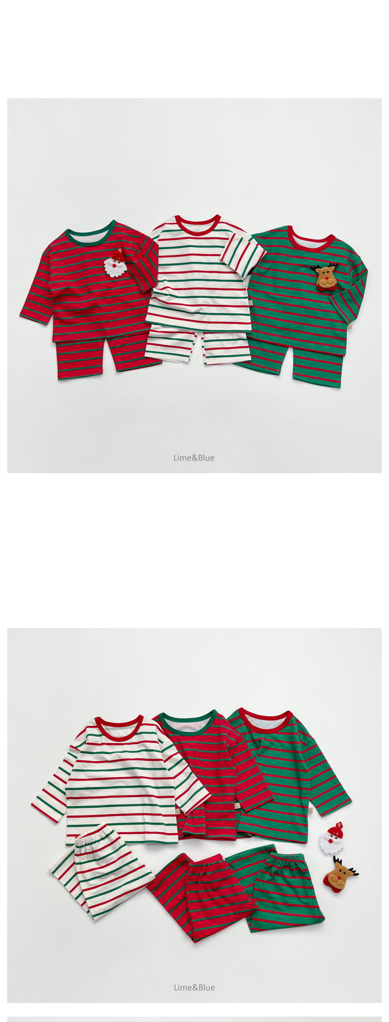 LIME & BLUE - Korean Children Fashion - #Kfashion4kids - Christmas Stripes Easywear - 3
