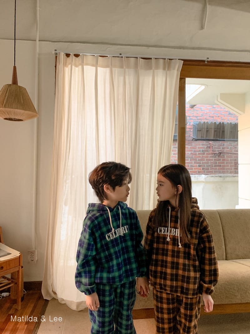 MATILDA & LEE - Korean Children Fashion - #Kfashion4kids - Check Hoody Top Bottom Set - 11