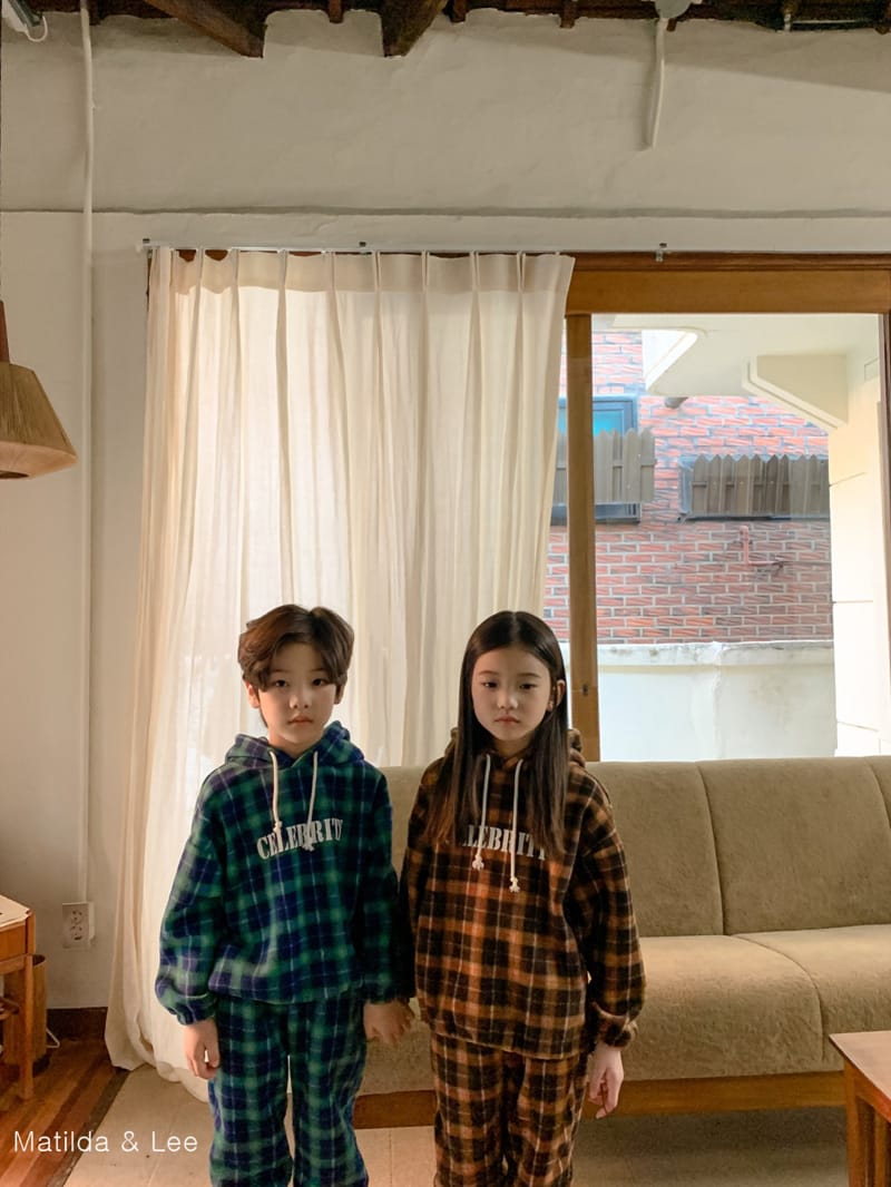 MATILDA & LEE - Korean Children Fashion - #Kfashion4kids - Check Hoody Top Bottom Set - 12