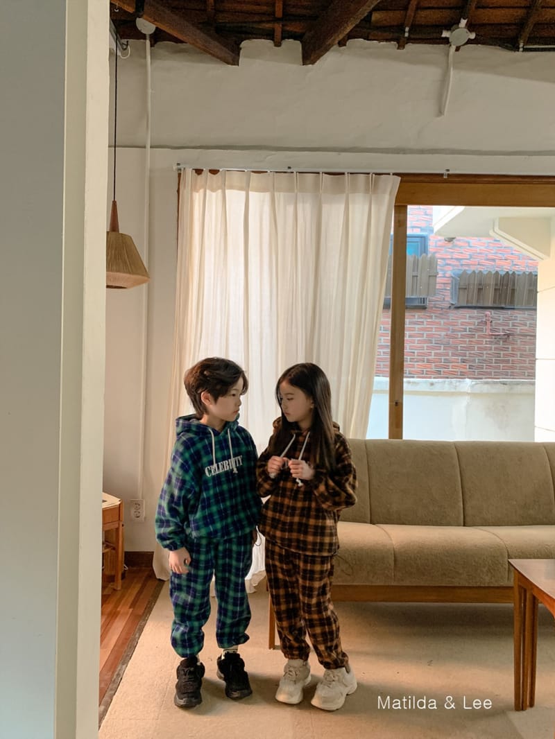 MATILDA & LEE - Korean Children Fashion - #Kfashion4kids - Check Hoody Top Bottom Set - 3