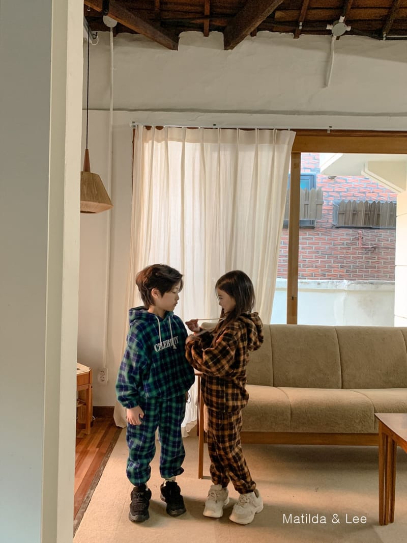 MATILDA & LEE - Korean Children Fashion - #Kfashion4kids - Check Hoody Top Bottom Set - 4