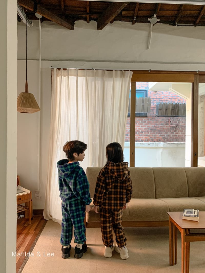 MATILDA & LEE - Korean Children Fashion - #Kfashion4kids - Check Hoody Top Bottom Set - 5