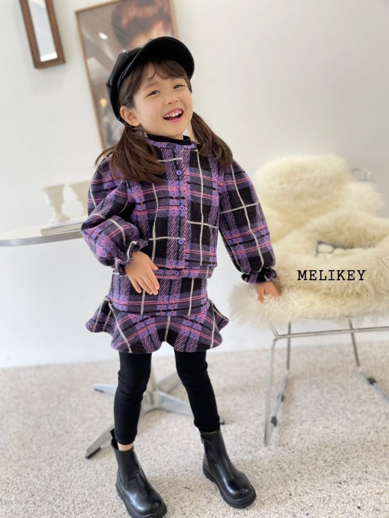 MELIKEY - Korean Children Fashion - #Kfashion4kids - Check Cardigan Bottom Set - 5