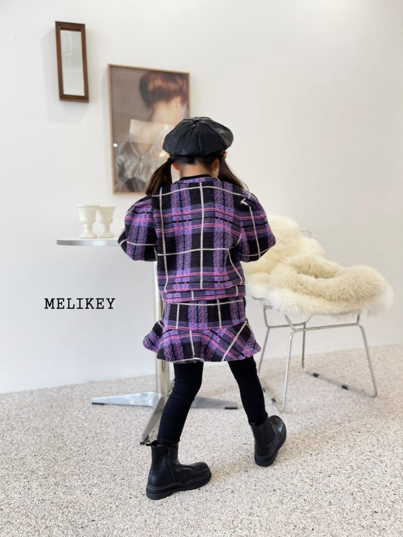 MELIKEY - Korean Children Fashion - #Kfashion4kids - Check Cardigan Bottom Set - 7
