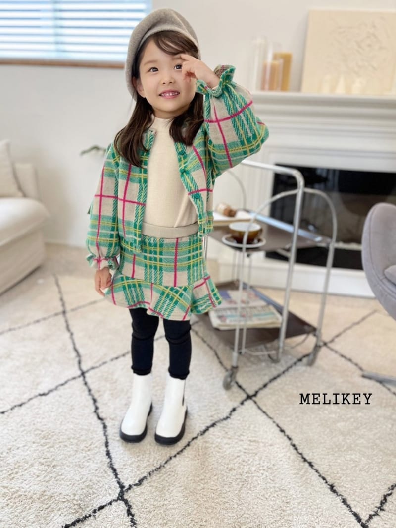 MELIKEY - Korean Children Fashion - #Kfashion4kids - Check Cardigan Bottom Set - 9