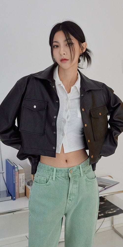 MONE - Korean Children Fashion - #Kfashion4kids - French Leather Crop Jacket