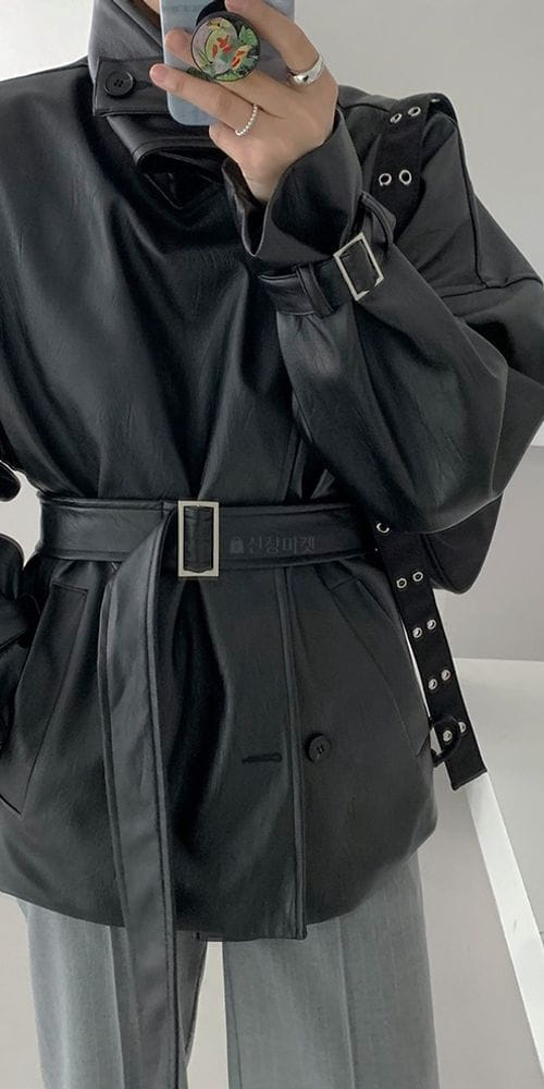 MONE - Korean Children Fashion - #Kfashion4kids - Jeff Leather Short Trench Jacket - 2