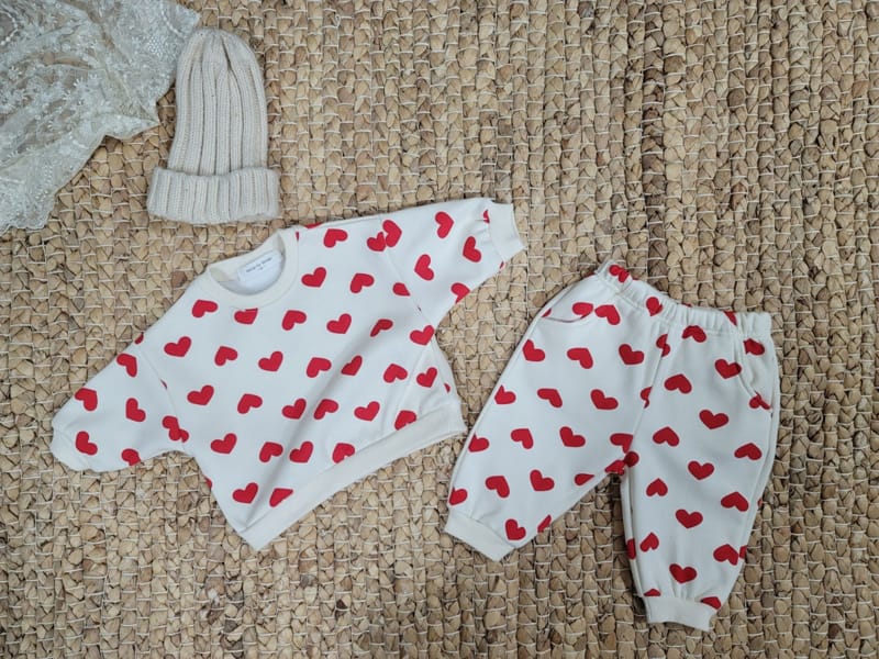 MORAN - Korean Children Fashion - #Kfashion4kids - Fleece Heart Candy Top Bottom Set - 2