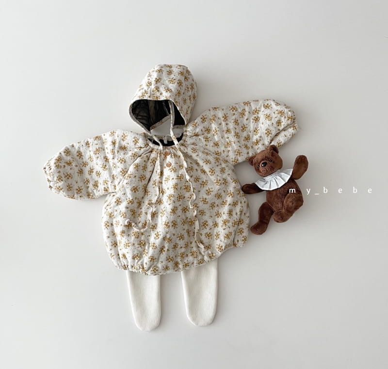 MY BEBE - Korean Children Fashion - #Kfashion4kids - Saffron Bonding Bodysuit with Bonnet - 3