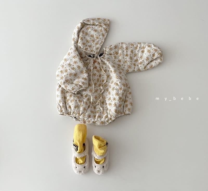 MY BEBE - Korean Children Fashion - #Kfashion4kids - Saffron Bonding Bodysuit with Bonnet - 4