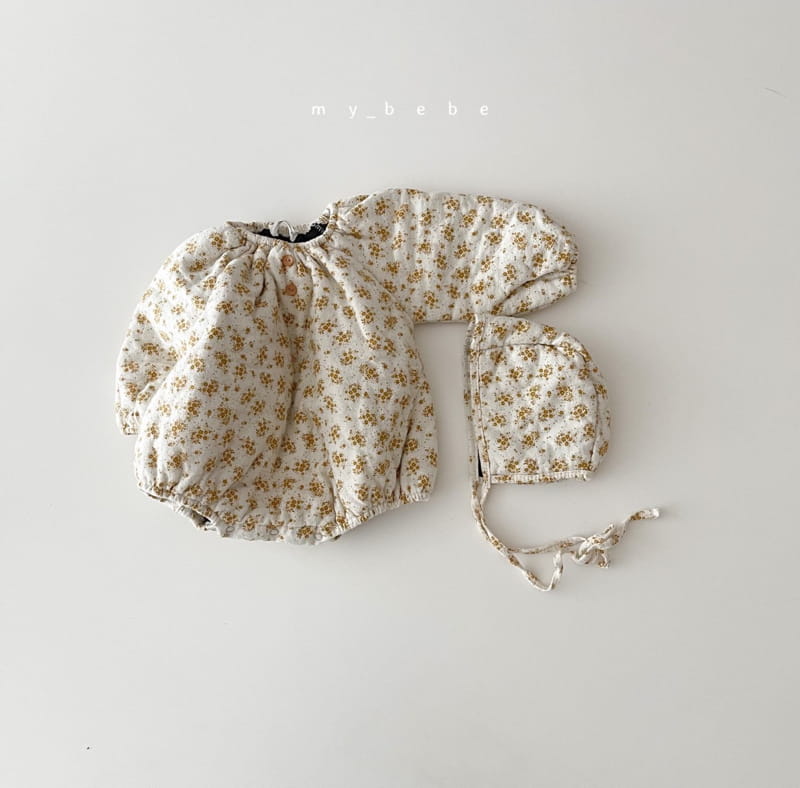 MY BEBE - Korean Children Fashion - #Kfashion4kids - Saffron Bonding Bodysuit with Bonnet - 6