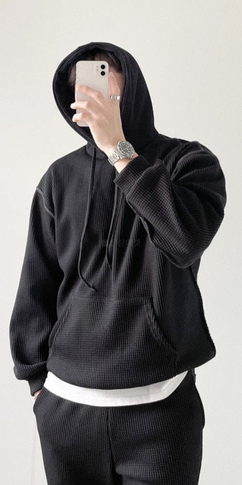 NONAME - Korean Children Fashion - #Kfashion4kids - Fleece Waffle Hoody Top Bottom Set - 5
