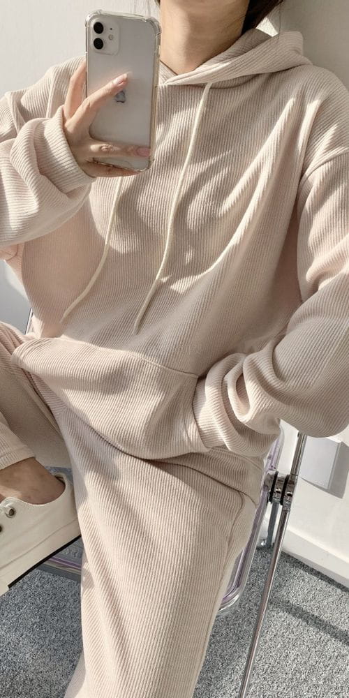 NONAME - Korean Children Fashion - #Kfashion4kids - Benefit Knit Fleece Hoody Bottom Set - 3