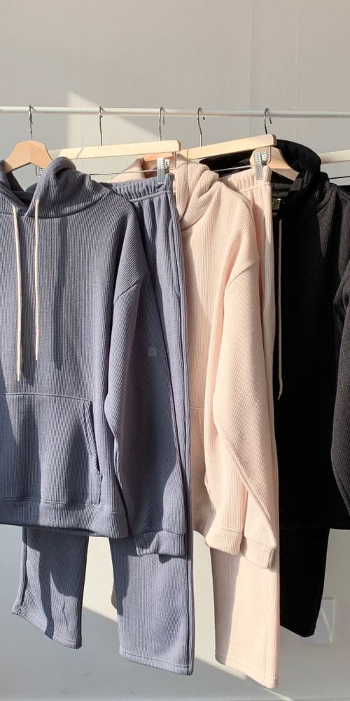 NONAME - Korean Children Fashion - #Kfashion4kids - Benefit Knit Fleece Hoody Bottom Set - 5