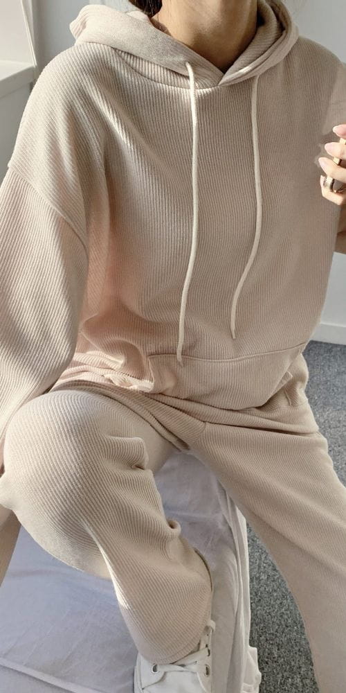 NONAME - Korean Children Fashion - #Kfashion4kids - Benefit Knit Fleece Hoody Bottom Set - 9