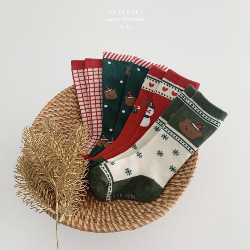 OOTT BEBE - Korean Children Fashion - #Kfashion4kids - Santa Bear Knee Socks [set of 4] - 11