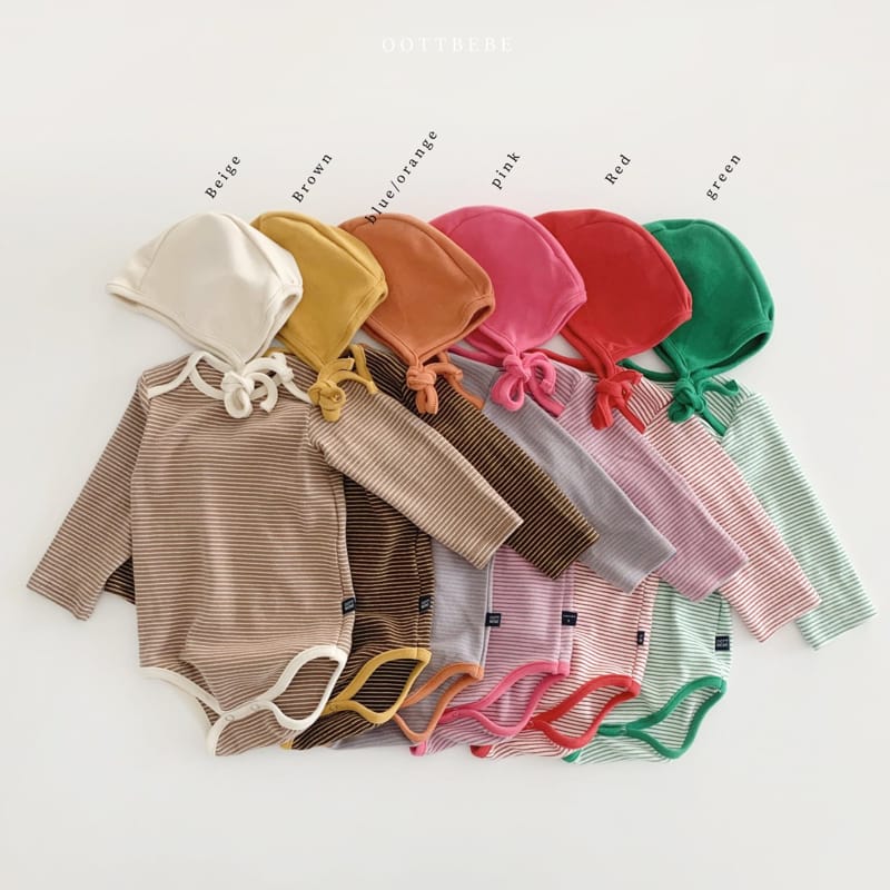 OOTT BEBE - Korean Children Fashion - #Kfashion4kids - Oott Kaji Bodysuit with Bonnet - 2