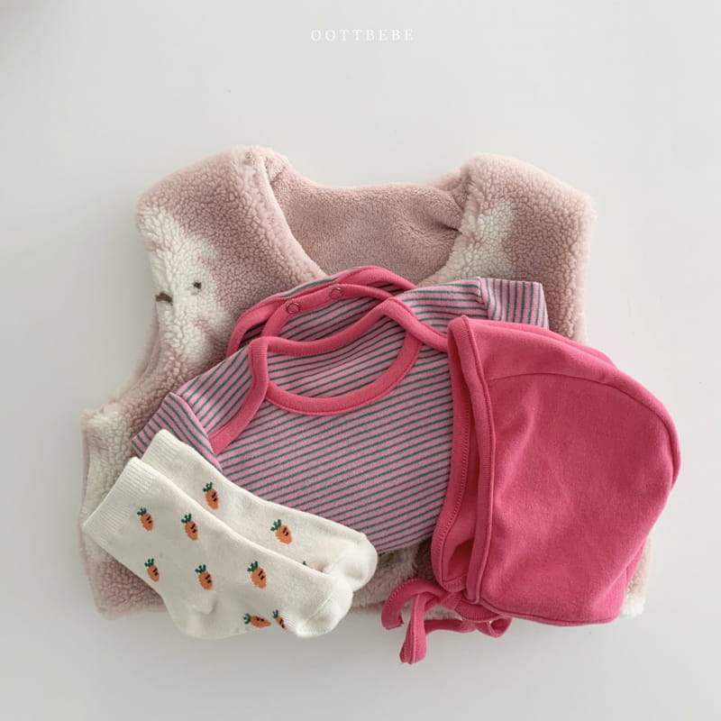 OOTT BEBE - Korean Children Fashion - #Kfashion4kids - Oott Kaji Bodysuit with Bonnet - 4