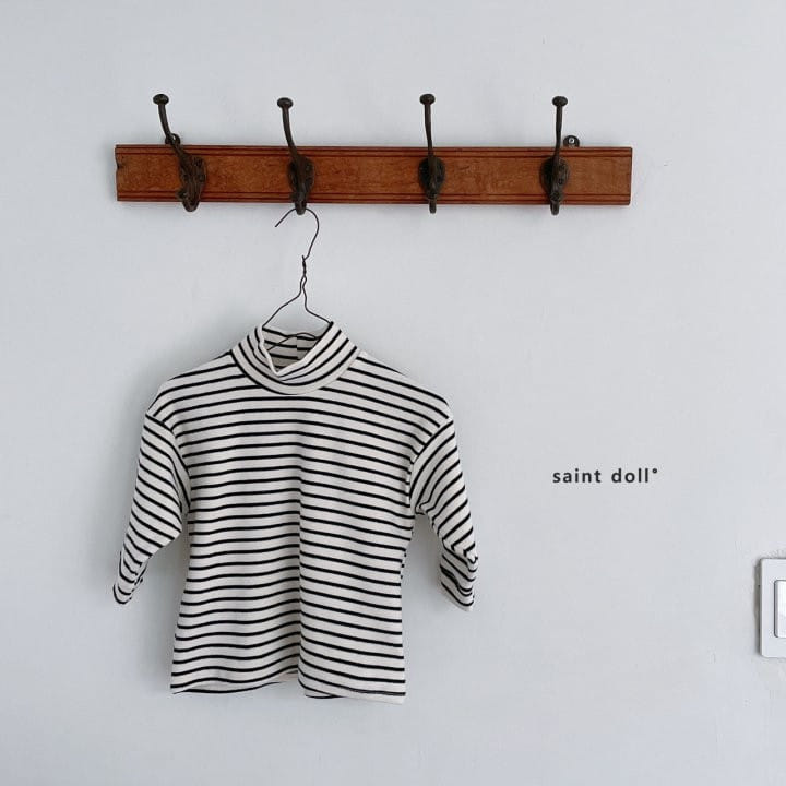 SAINT DOLL - Korean Children Fashion - #Kfashion4kids - Stripes Loose Half Turtleneck Tee