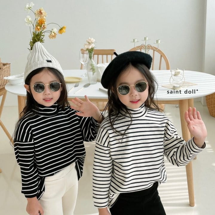 SAINT DOLL - Korean Children Fashion - #Kfashion4kids - Stripes Loose Half Turtleneck Tee - 5