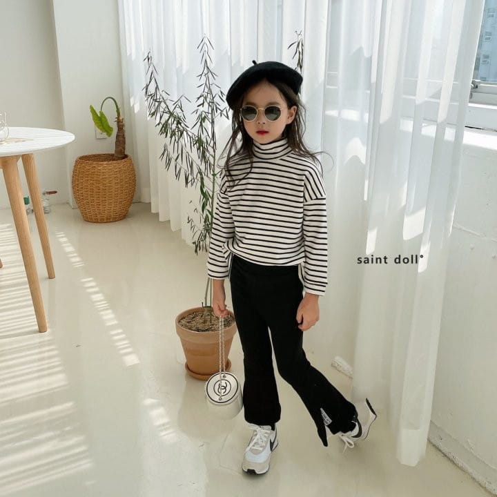 SAINT DOLL - Korean Children Fashion - #Kfashion4kids - Stripes Loose Half Turtleneck Tee - 6