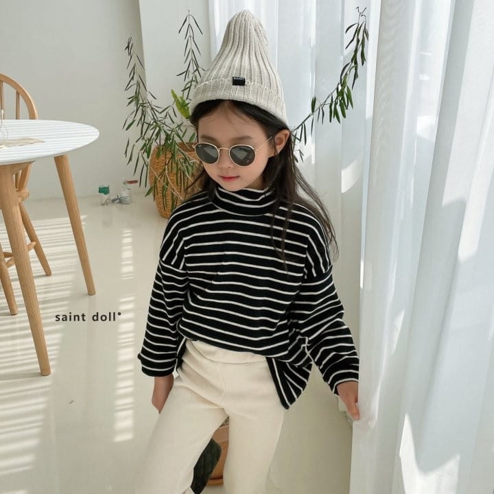 SAINT DOLL - Korean Children Fashion - #Kfashion4kids - Stripes Loose Half Turtleneck Tee - 9