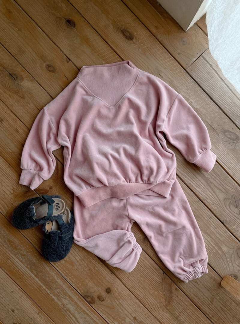 STUDIO M - Korean Children Fashion - #Kfashion4kids - Rib Neck Veloure Top Bottom Set - 12